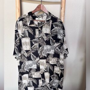 sland Shores Button Up Shirt Black Gray Tropical 3XLT Big & Tall